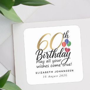Sticker Carré Script de typographie dorée pour le 60e anniversai