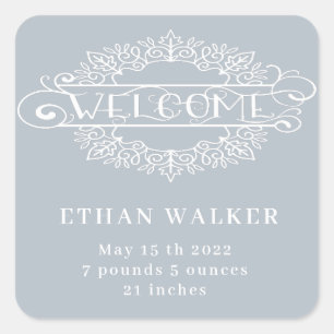 Sticker Carré script décoratif accueil bébé garçon bleu