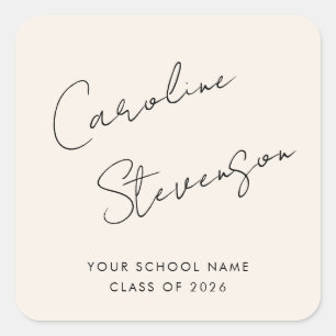 Sticker Carré Script d'ivoire noir moderne Graduation personnali