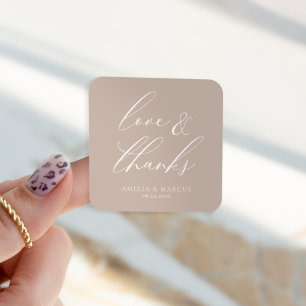 Sticker Carré Script élégant moderne Taupe Love & Merci