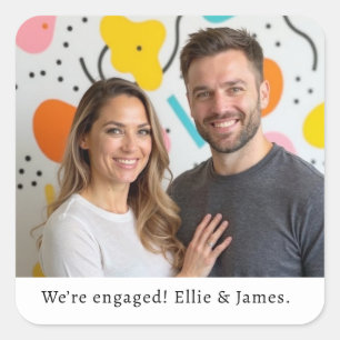 Sticker Carré Script Fiançailles de nom de photo personnalisé