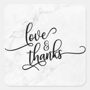 Sticker Carré Script Love & Merci sur Marbre Blanc