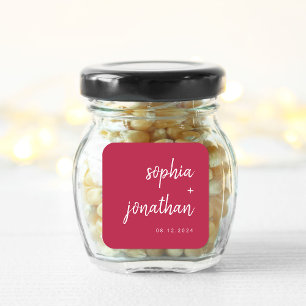 Sticker Carré Script minimaliste moderne Magenta Red   MARIAGE