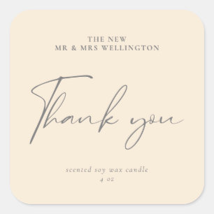 Sticker Carré Script moderne Beige Blanc Mariage Favoriser Bougi