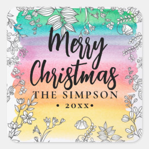 Sticker Carré Script moderne coloré Joyeux Noël