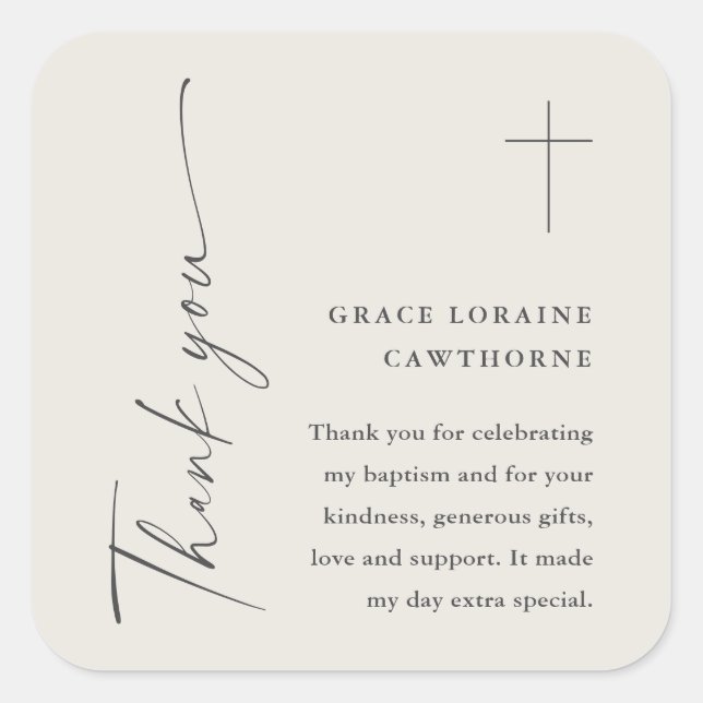 Sticker Carré Script moderne élégant Genre Baptême neutre (Devant)