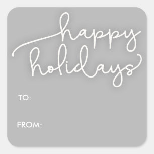 Sticker Carré Script moderne Happy Holidays Balise cadeau Sticke