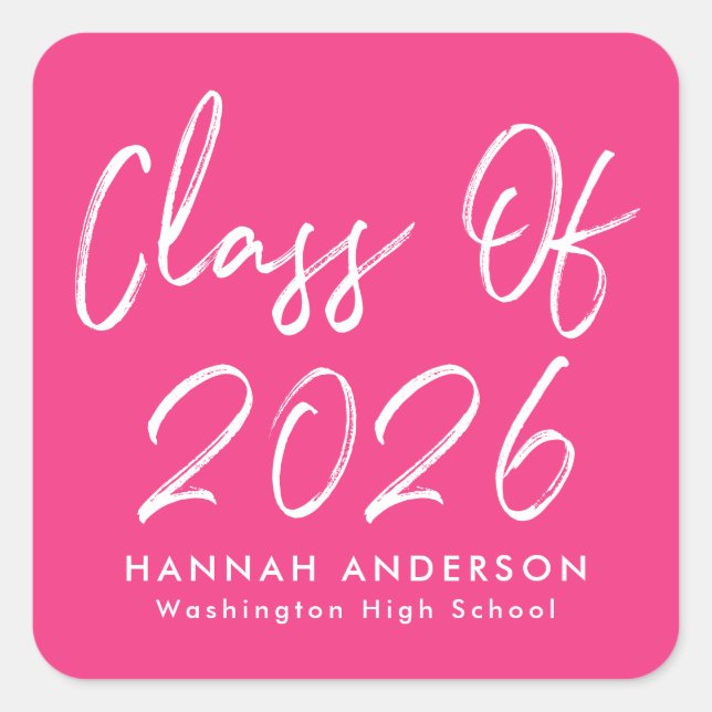 Sticker Carré Script moderne Hot Pink Classe de 2025 Graduation (Devant)