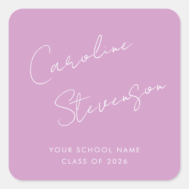 Sticker Carré Script moderne Nom personnalisé Graduation violet (Devant)