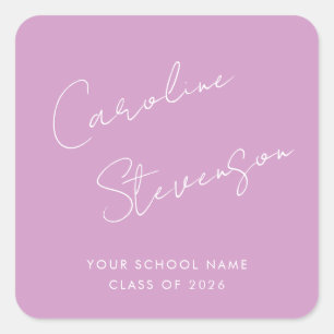 Sticker Carré Script moderne Nom personnalisé Graduation violet