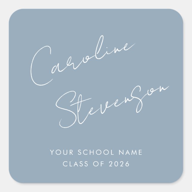 Sticker Carré Script Moderne Personnalisé Diplôme Bleu Poussiére (Devant)