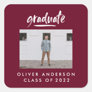 Sticker Carré Script moderne photo burgundy graduation