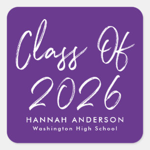 Sticker Carré Script moderne Purple Classe de 2025 Graduation