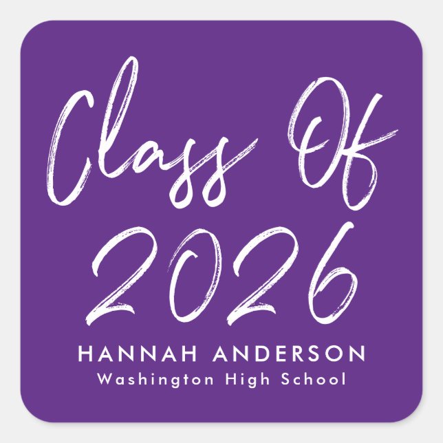 Sticker Carré Script moderne Purple Classe de 2025 Graduation (Devant)