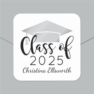 Sticker Carré Script moderne Silver 2024 Graduation personnalisé