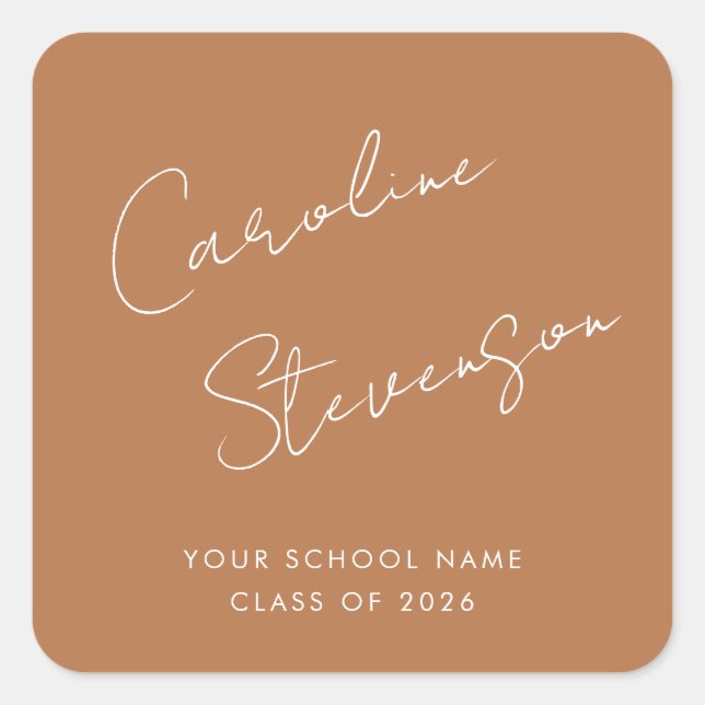 Sticker Carré Script moderne Terracotta personnalisée Graduation (Devant)