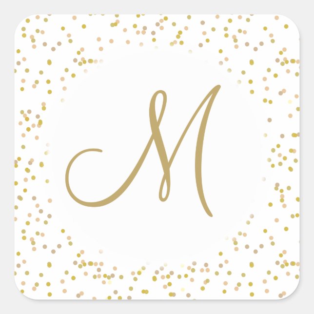 Sticker Carré Script Monogramme Or Poussière D'Or (Devant)
