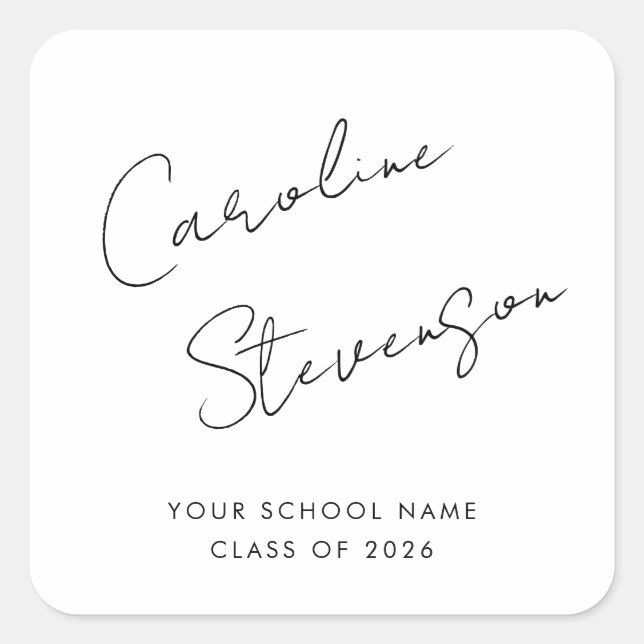 Sticker Carré Script noir moderne - Graduation personnalisée (Devant)