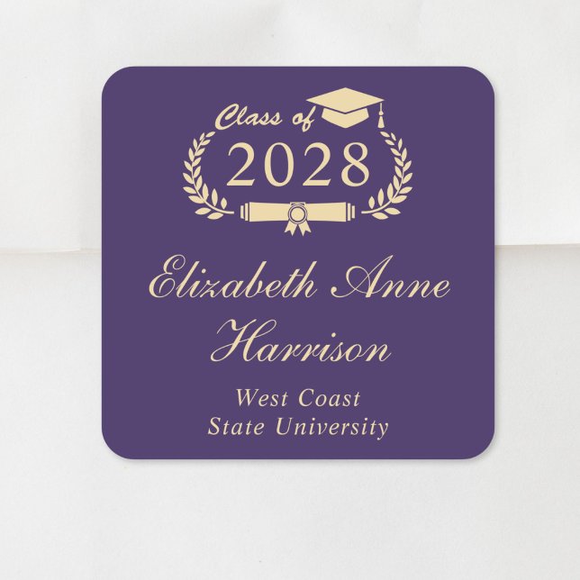 Sticker Carré Script officiel Purple Gold Graduation (Créateur téléchargé)