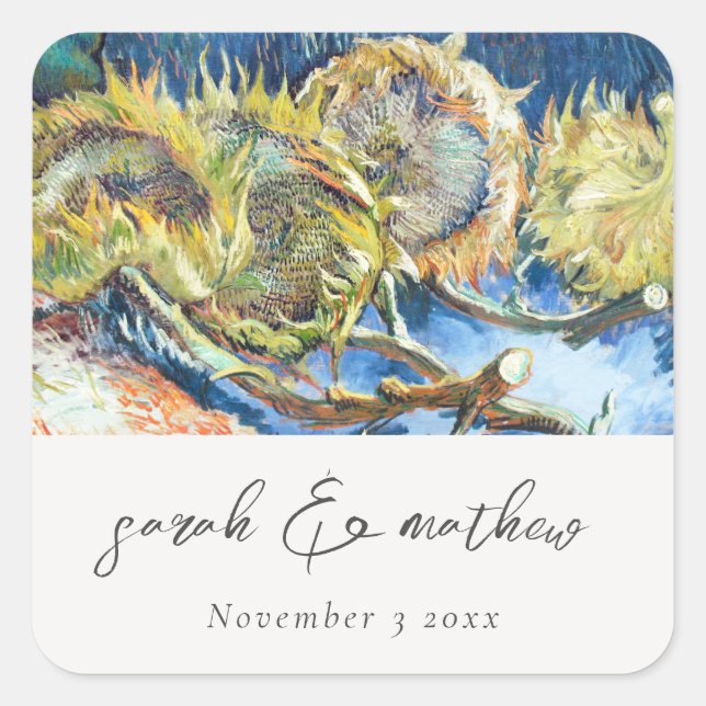 Sticker Carré Script rustique Mariage de tournesol jaune bleu ja (Devant)