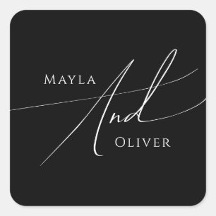 Sticker Carré Script Whimsical Phoques d'enveloppes de Mariage