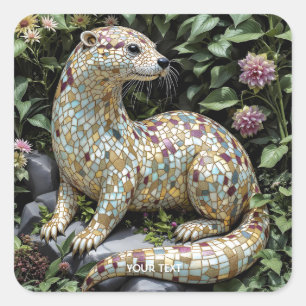 Sticker Carré Sculpture de loutre fantaisiste mignonne et ludiqu