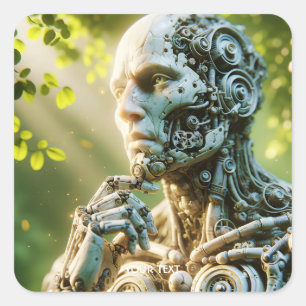 Sticker Carré Sculpture de visage de robot mignon de fantaisie