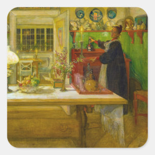 Sticker Carré Se préparer pour un jeu, 1901 par Carl Larsson