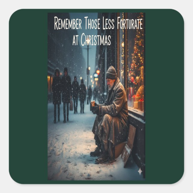 STICKER CARRÉ SE RAPPELER LES PLUS DÉFAVORISÉS À NOËL (Devant)