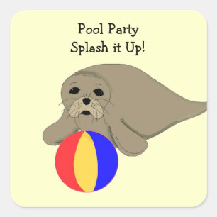 Sticker Carré Sea Lion avec Beach Ball