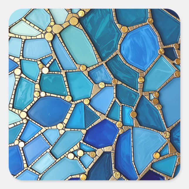 Sticker Carré Sea of Waves Blue and Gold Mosaic Fine Art (Devant)
