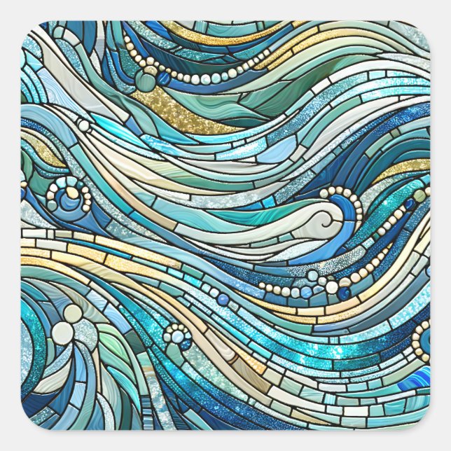 Sticker Carré Sea of Waves Teal Mosaic Fine Art (Devant)