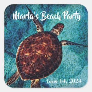 Sticker Carré Sea Turtle Beach Party