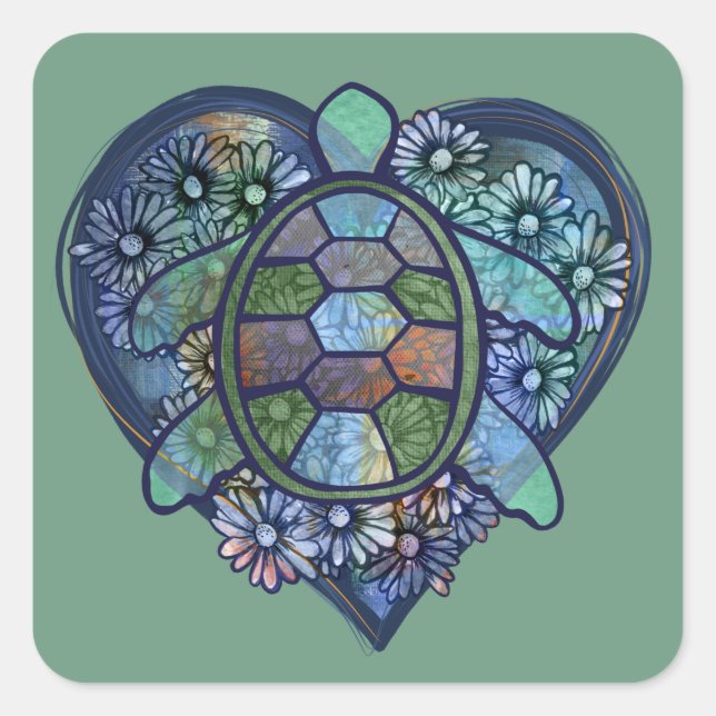Sticker Carré Sea turtle love (Devant)