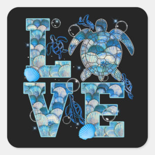 Sticker Carré Sea Turtle Love Shirt Ocean Beach Amoureux des ani