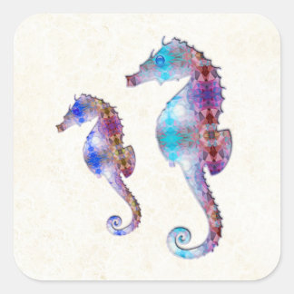 STICKER CARRÉ SEAHORSE 1 DUO BÉBÉ MOSAÏQUE BLEU ET ROSE