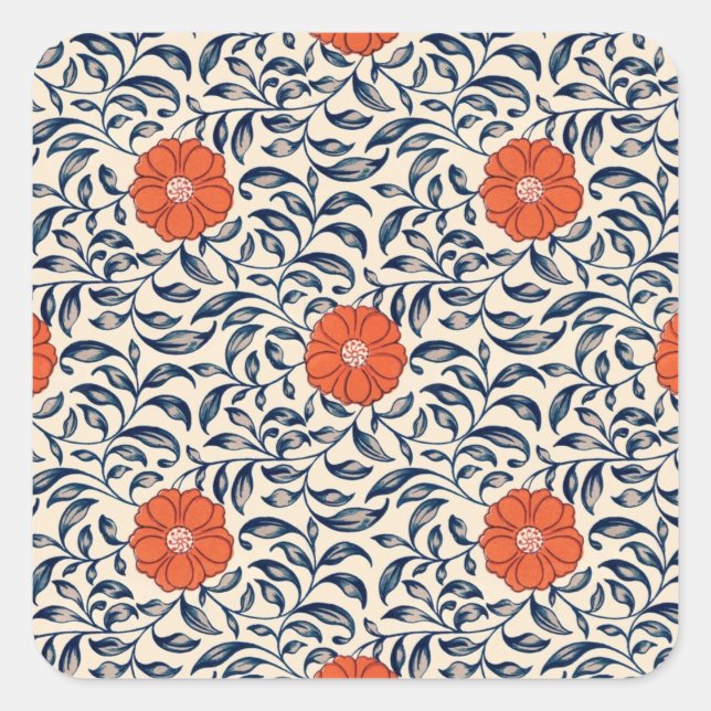 Sticker Carré Seamless floral pattern with vibrant orange flower (Devant)