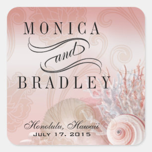 Sticker Carré Seashell Dreams Beach Wedding rose