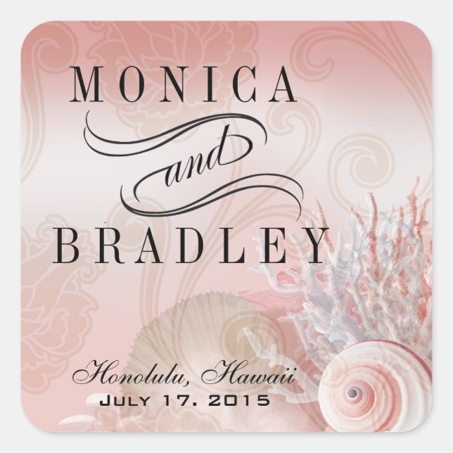 Sticker Carré Seashell Dreams Beach Wedding rose (Devant)