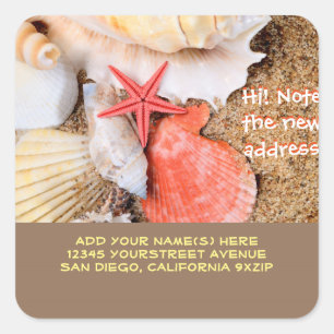 Sticker Carré Seashells Starfish Sandy Beach adresse de retour