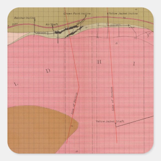 Sticker Carré Section horizontale du Lode Comstock Sud (Devant)