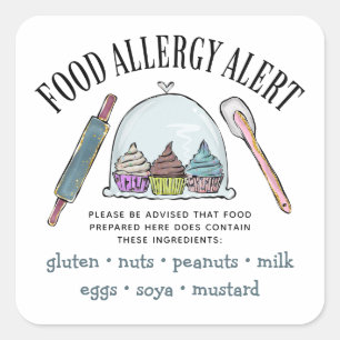 Sticker Carré Sécurité alimentaire Alerte allergique Boulangerie