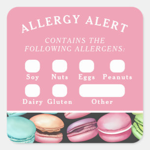 Sticker Carré Sécurité alimentaire Alerte allergique Macaron Caf