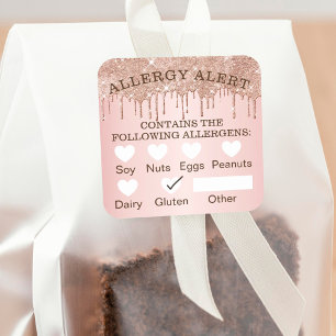Sticker Carré Sécurité alimentaire Allergy Alert Rose Gold Parti