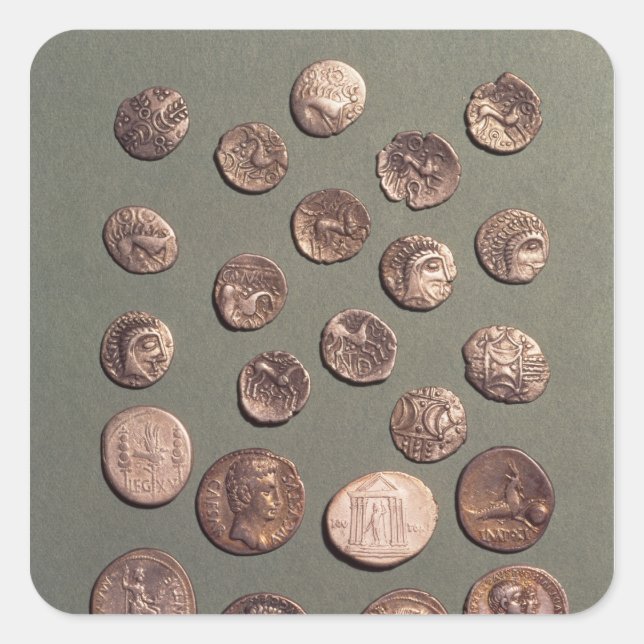 Sticker Carré Sélection de pièces celtes et romaines trouvées (Devant)