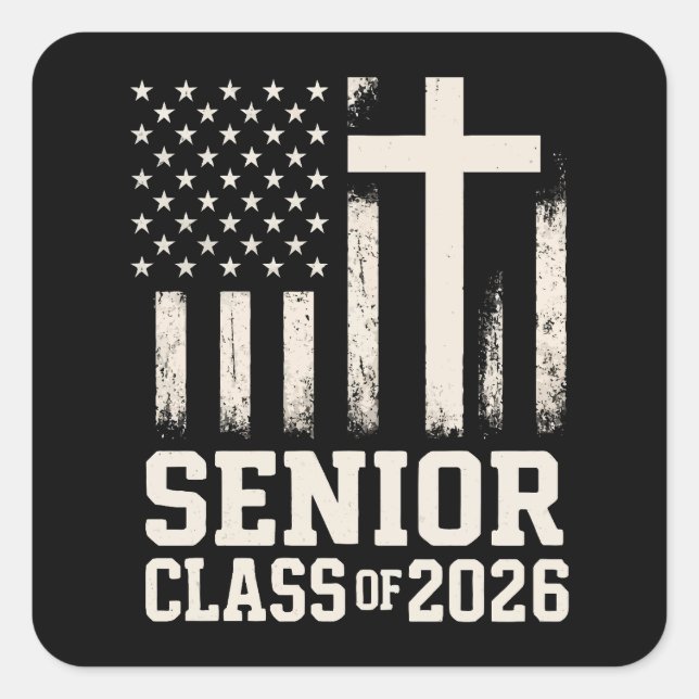 Sticker Carré Senior Class 2026 Cross Flag USA (Devant)