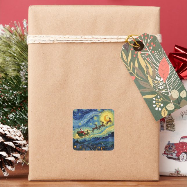 Sticker Carré Sensational Van Gogh-esque Santa Rudolph (vacances)