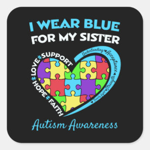 Sticker Carré Sensibilisation à l'autisme Je porte du bleu pour