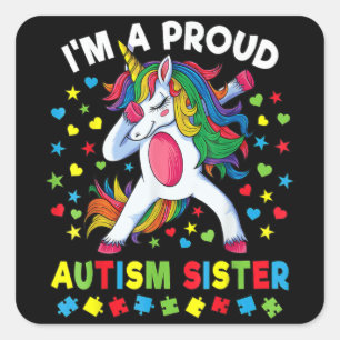 Sticker Carré Sensibilisation sur l'autisme Dabbing Unicorn Girl