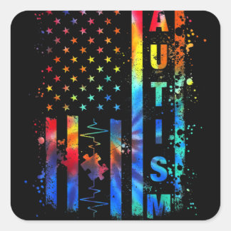 Sticker Carré Sensibilisation sur l'autisme Mois American Flag P
